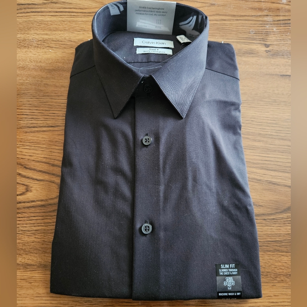 Calvin Klein Slim Fit Black Dress Shirt - Classic Collared